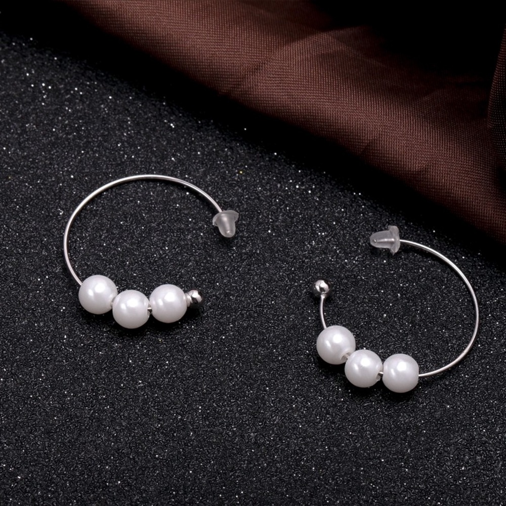 2/$20!  Silver Partial Hoop Faux Pearl Ear Wires - Picture 3 of 7